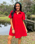 Eloise Red Crepe Button Mini Dress