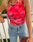 Tell Me About It Floral One Shoulder Rushed Crop Top