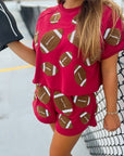 Queen of Sparkles Maroon Fuzzy Football Top