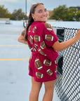 Queen of Sparkles Maroon Fuzzy Football Top