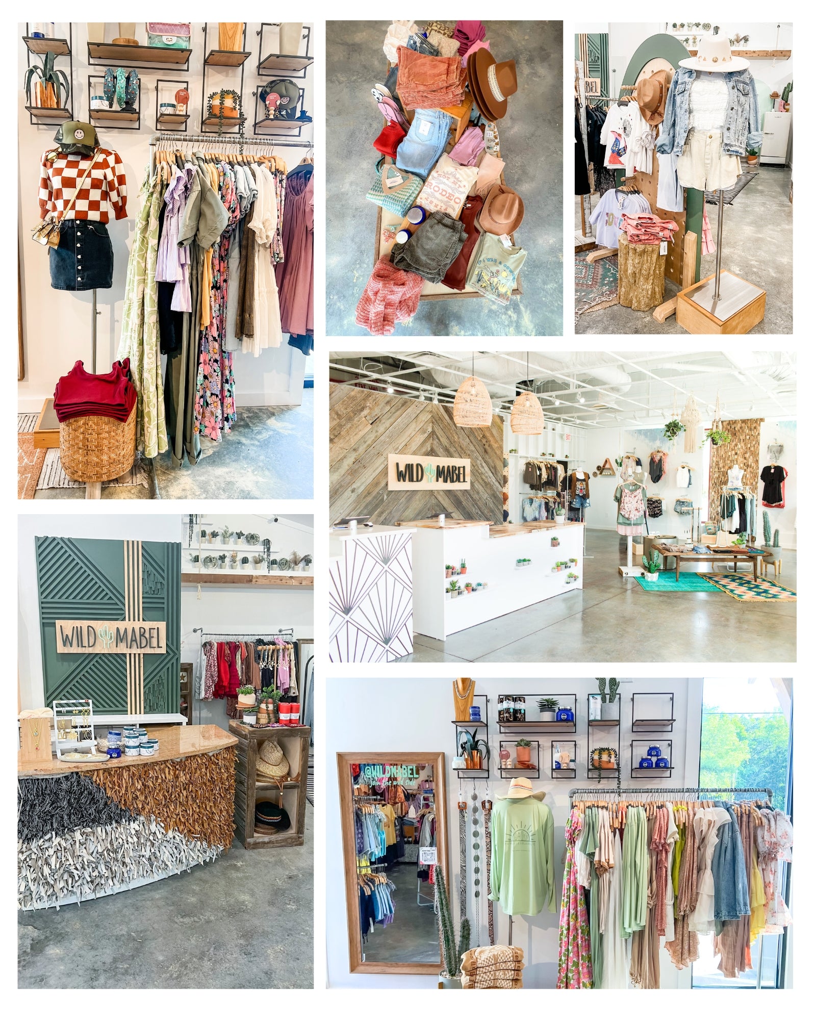 L. Mae Boutique and Wild Mabel storefronts, highlighting trendy fashion displays and coastal charm.