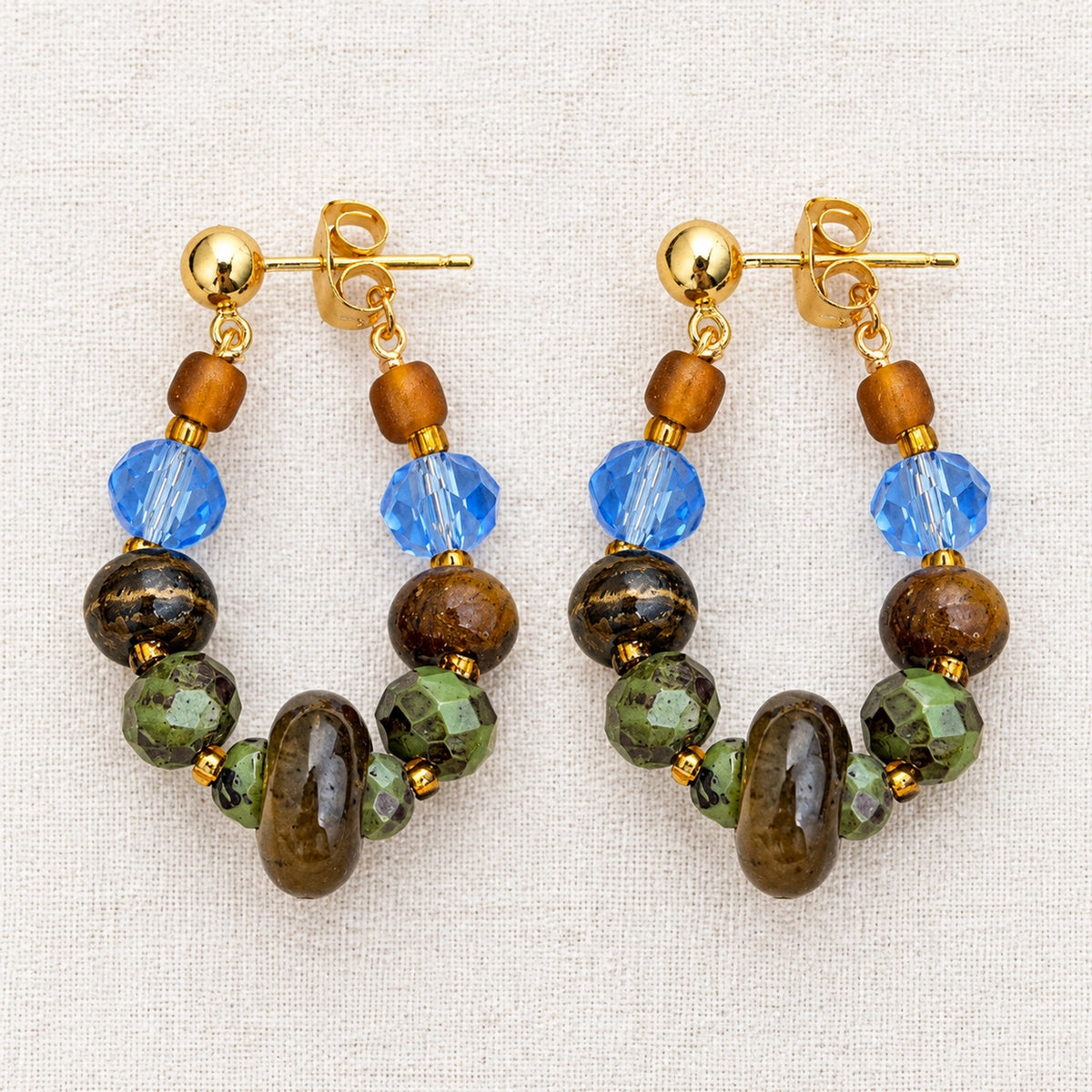 Tiger's Eye Multicolor Beaded Loop Earrings