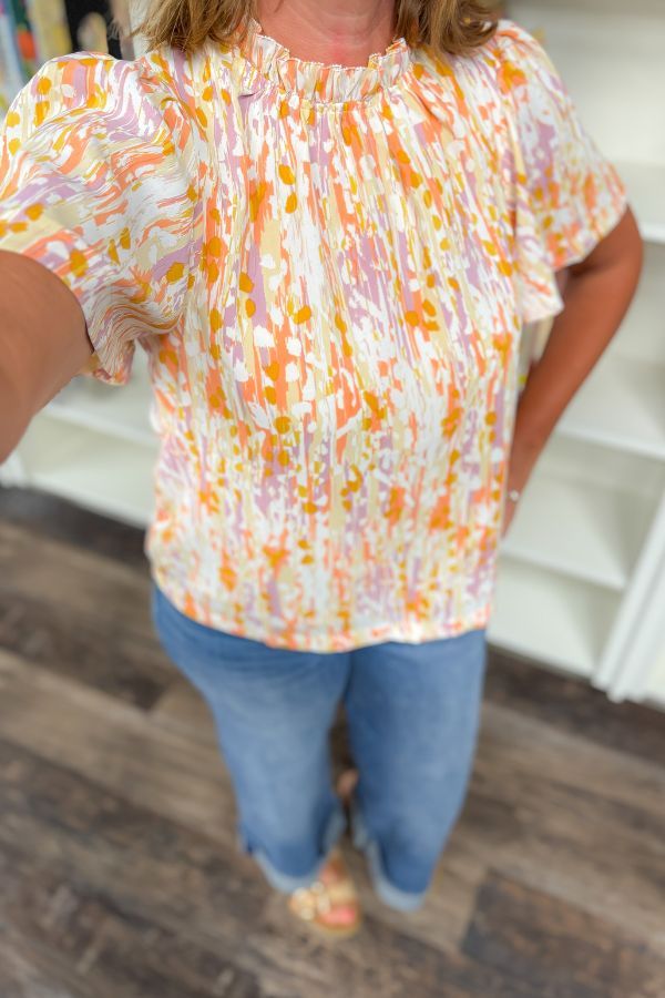 Orange You Glad Patterned Short Sleeve Blouse
