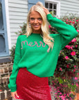 Candy Cane Lane "Merry" Stitched Sweater