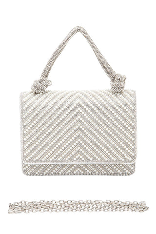 Pearl Studded Rhinestone Handle Clutch Bag