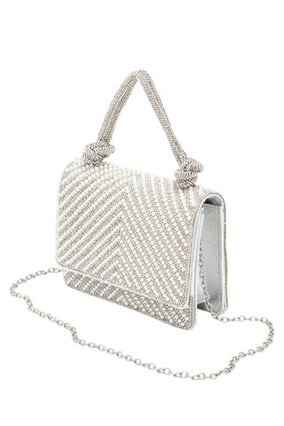 Pearl Studded Rhinestone Handle Clutch Bag