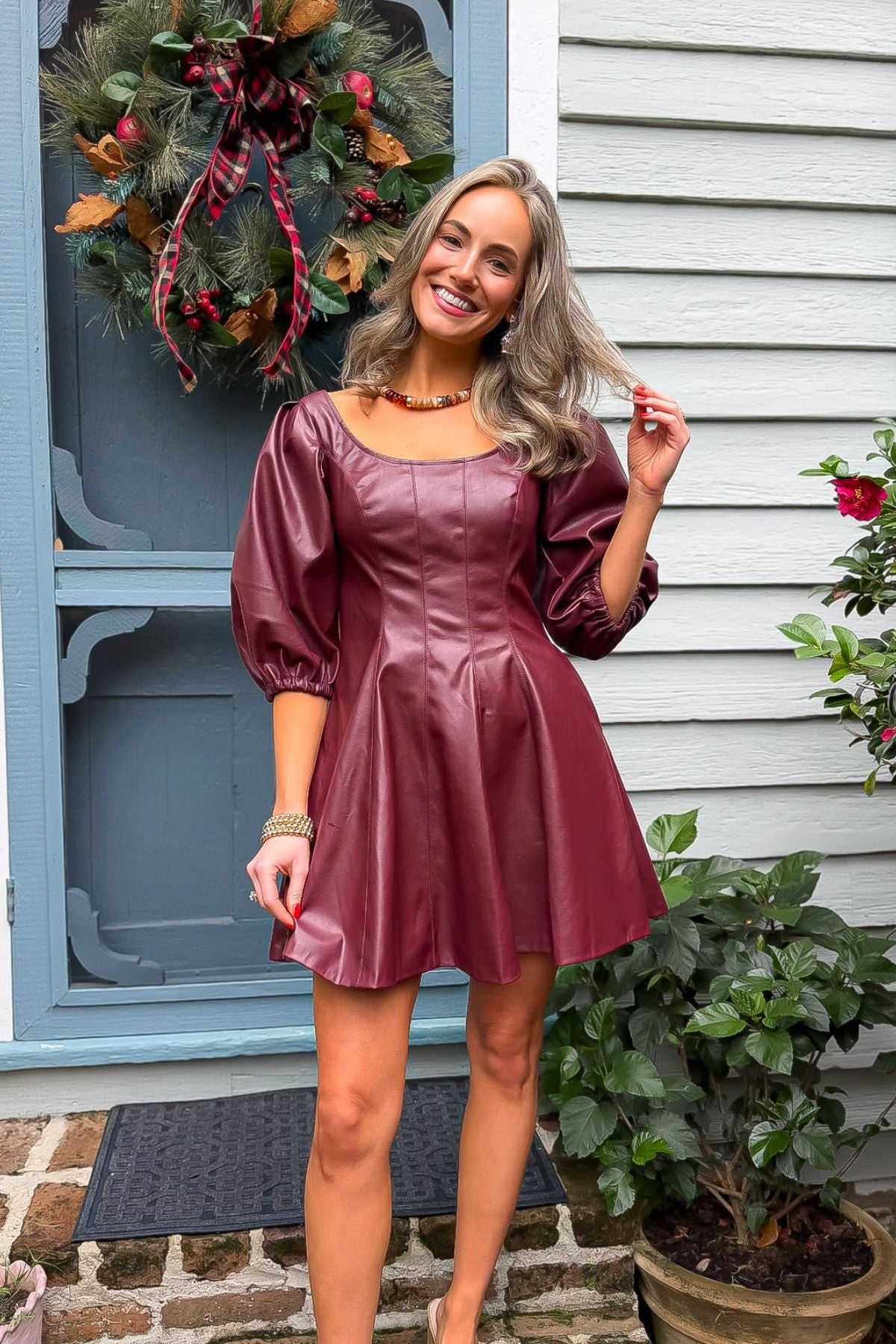 Bordeaux Bliss Faux Leather Dress, M