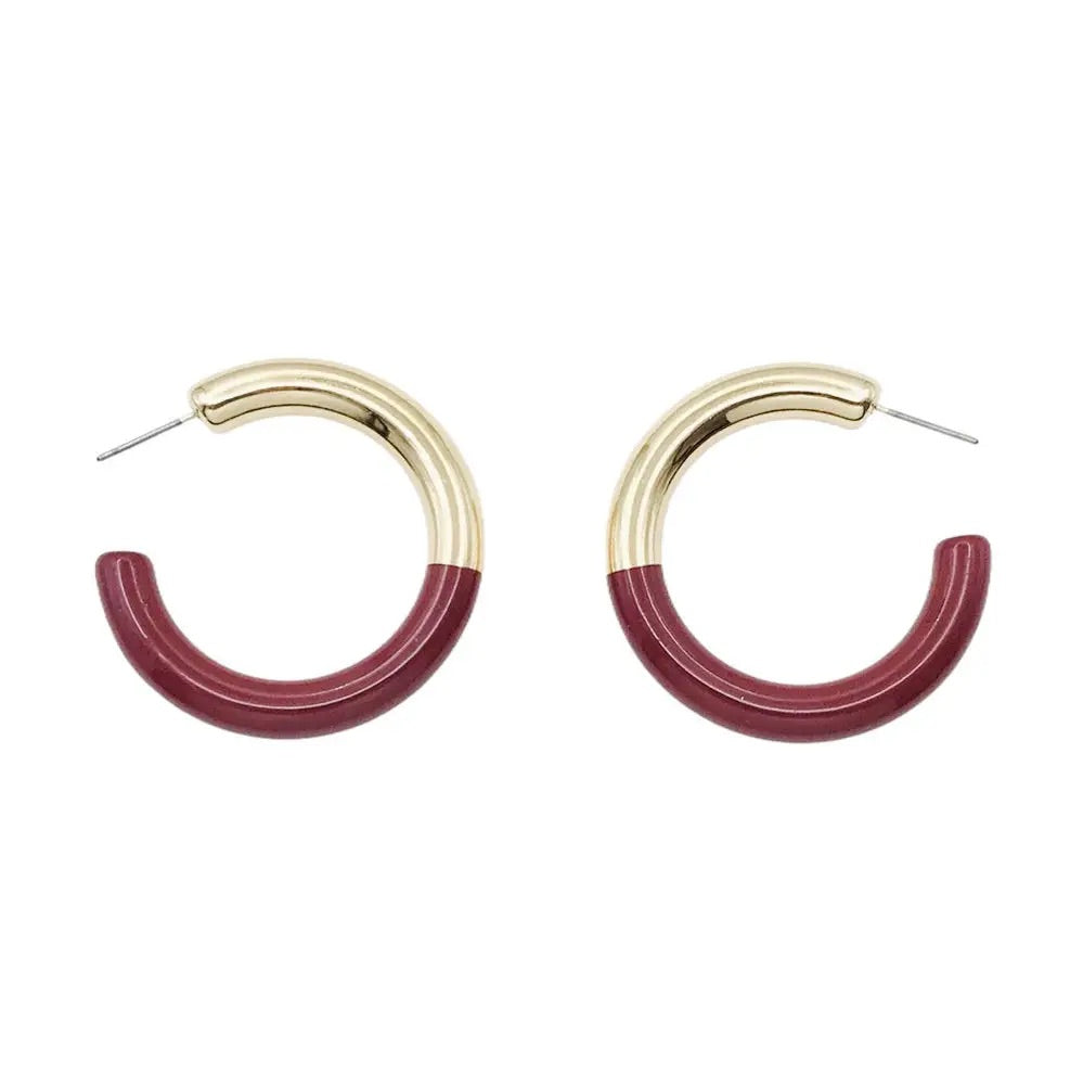 Fan Favorite Burgundy Gold Acrylic Hoop Earring