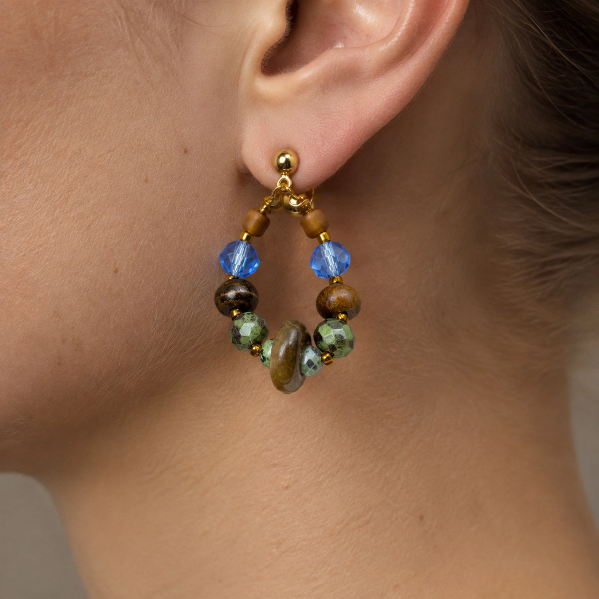 Fall earrings with agate and turquoise beads, Unique fall statement beaded earrings