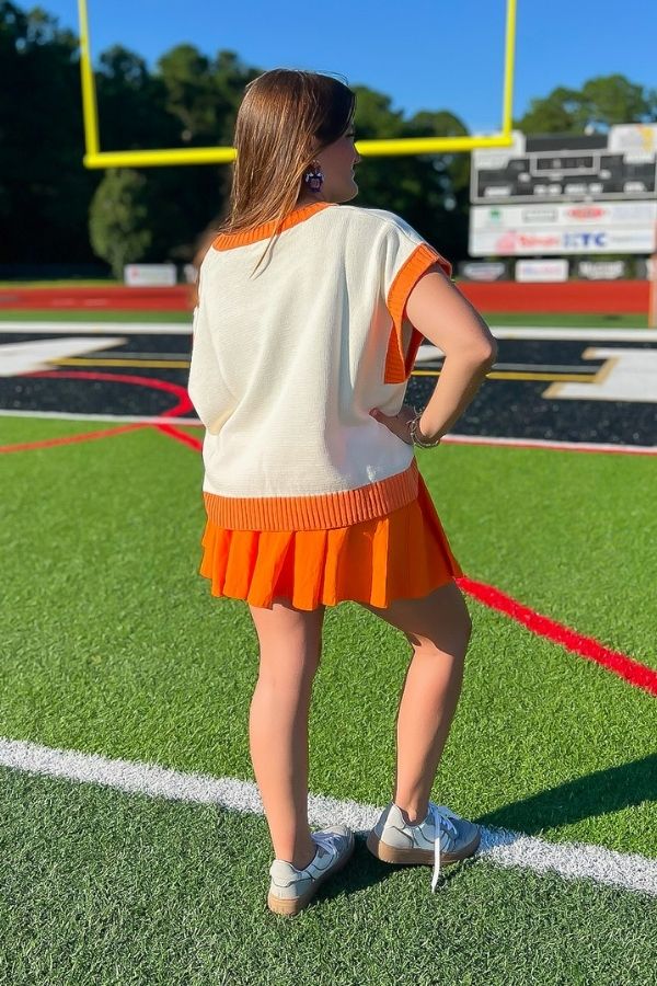 GAMEDAY Orange &amp; White Sequin Sweater Vest