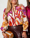 Jayden Brick Floral Patterned Long Sleeve Blouse