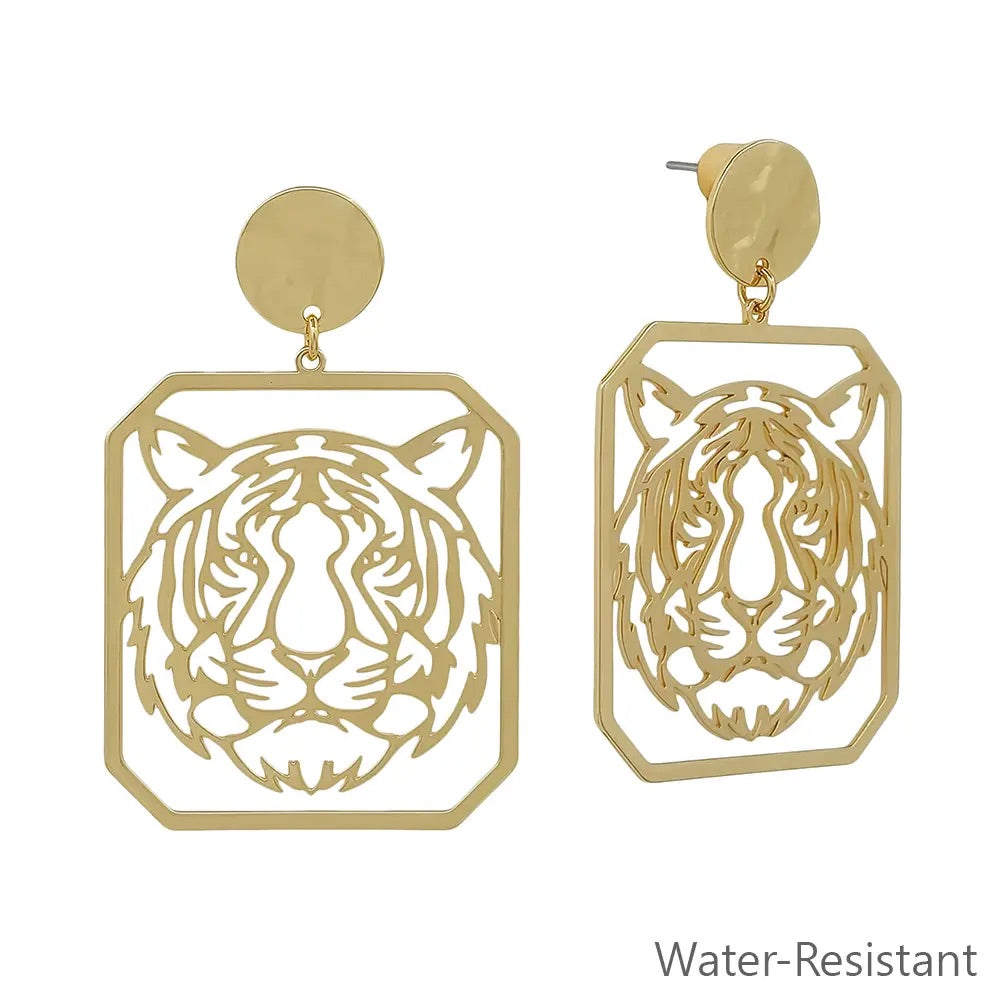 Gold Tiger Cut Out Earrings