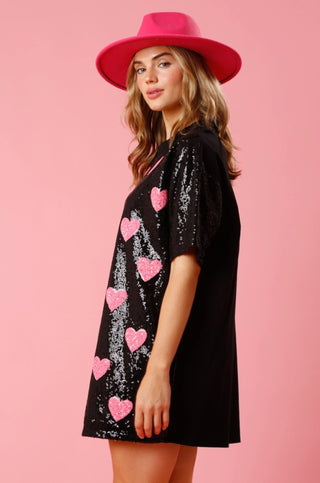 Love You Mean It Pink Heart Sequins Shirt Dress-Fantastic Fawn-L. Mae Boutique