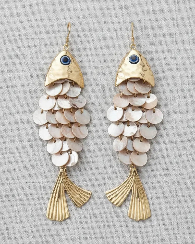 Ivory Fish Shell Tassel Earrings
