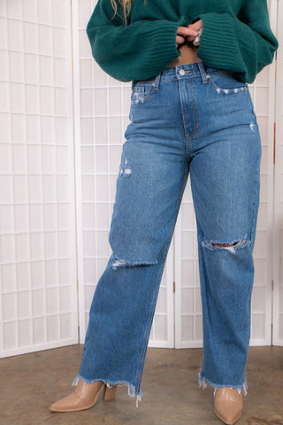 90's Straight Mid Rise Distressed Jeans-Just Black Denim-L. Mae Boutique