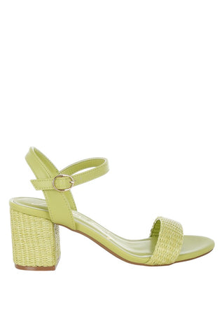 Vibrant Raffia Block Heel Sandals