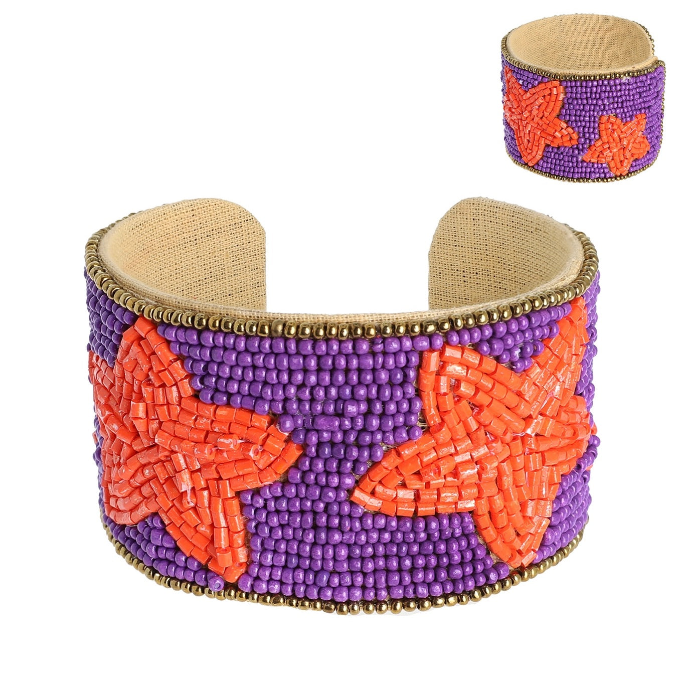Purple and Orange Star Beaded Cuff