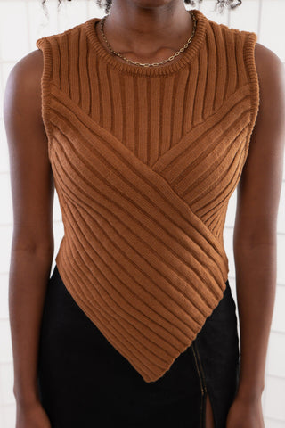 Addison Brown Asymmetrical Hem Ribbed Knit Tank-Le Lis-L. Mae Boutique