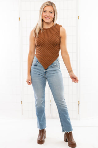 Addison Brown Asymmetrical Hem Ribbed Knit Tank-Tops-Le Lis-L. Mae Boutique & Wild Mabel Clothing