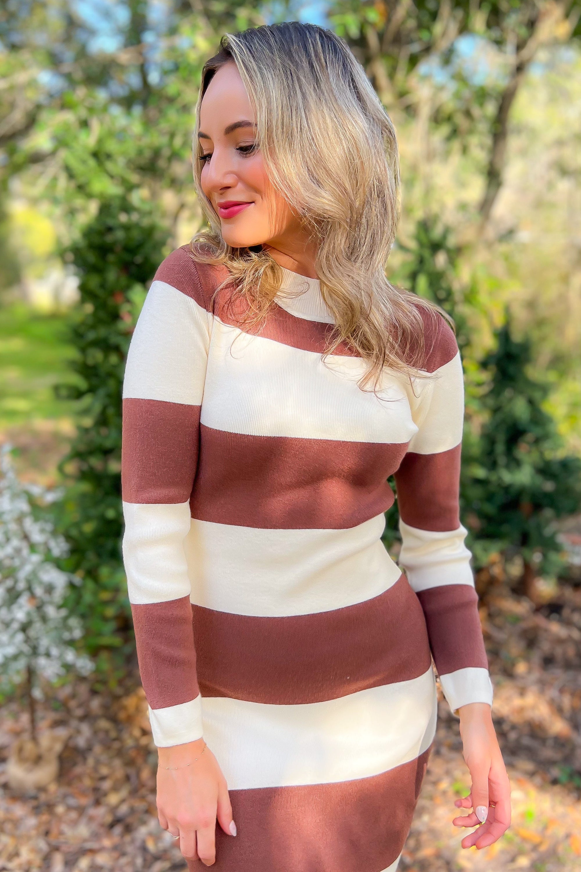 Allie Brown Striped Midi Sweater Dress-Dresses-In The Beginning-L. Mae Boutique &amp; Wild Mabel Clothing