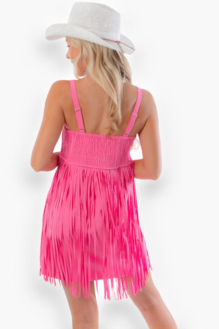 Always Having Fun Rima Pink Fringe Dress-Dresses-Blue B-L. Mae Boutique & Wild Mabel Clothing