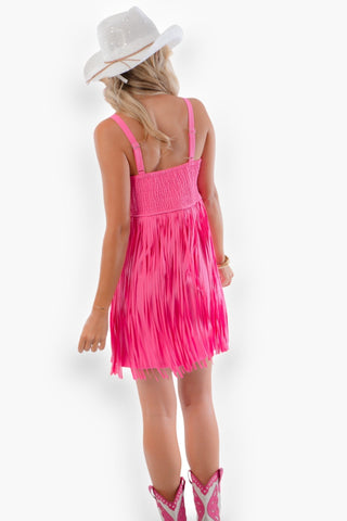 Always Having Fun Rima Pink Fringe Dress-Dresses-Blue B-L. Mae Boutique & Wild Mabel Clothing