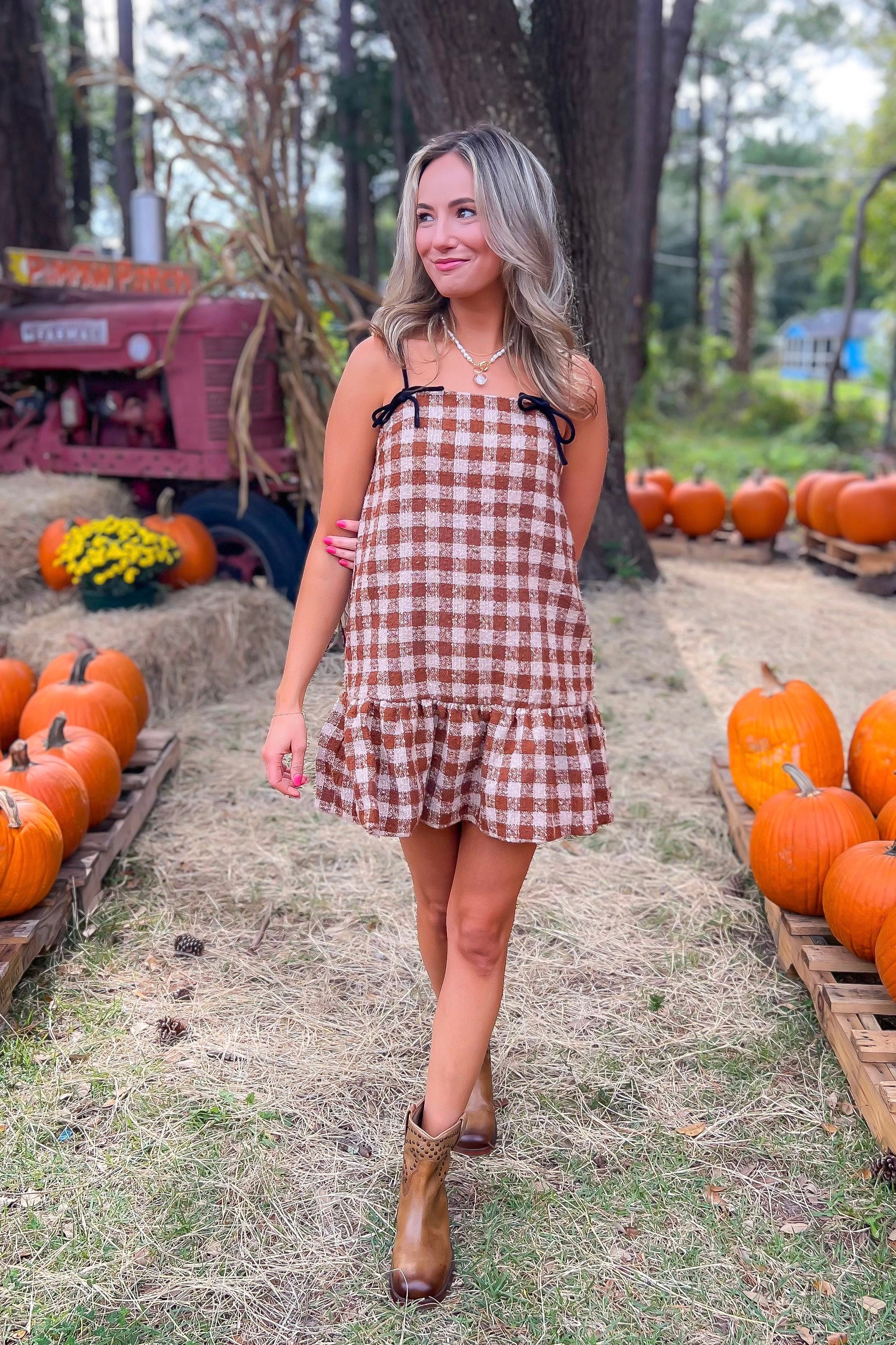 Amber Gingham Tweed Shift Dress-Dresses-Aureum-L. Mae Boutique & Wild Mabel Clothing