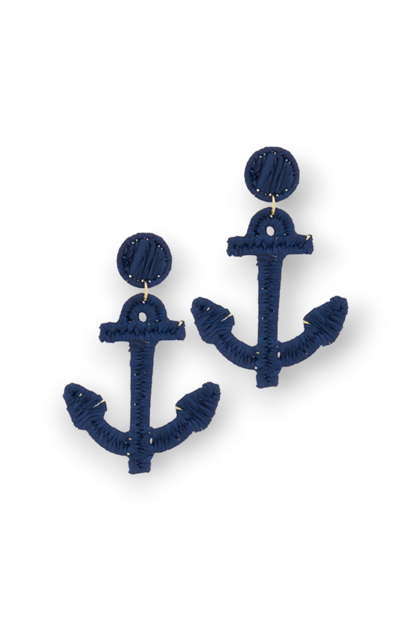 Anchors Away Navy Blue Raffia Anchor Earrings-Jewelry-Golden Stella-L. Mae Boutique & Wild Mabel Clothing