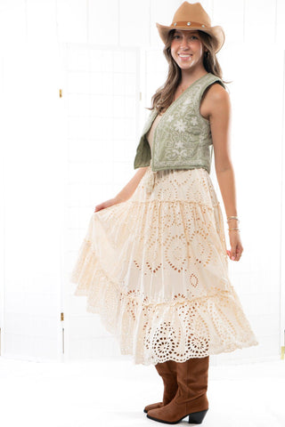 Anna Taupe Eyelet Midi Skirt-BlueVelvet-L. Mae Boutique