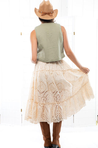 Anna Taupe Eyelet Midi Skirt-BlueVelvet-L. Mae Boutique