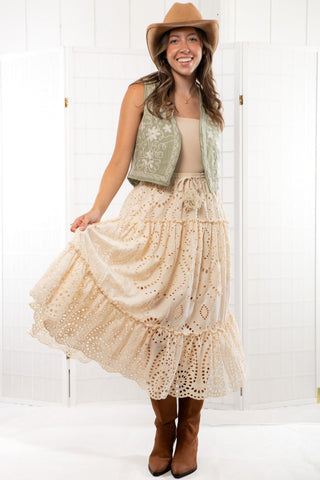 Anna Taupe Eyelet Midi Skirt-Bottoms-BlueVelvet-L. Mae Boutique & Wild Mabel Clothing