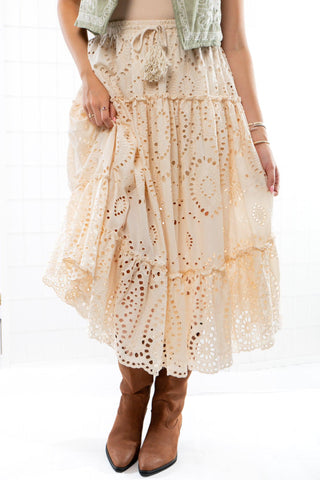 Anna Taupe Eyelet Midi Skirt-Bottoms-BlueVelvet-L. Mae Boutique & Wild Mabel Clothing