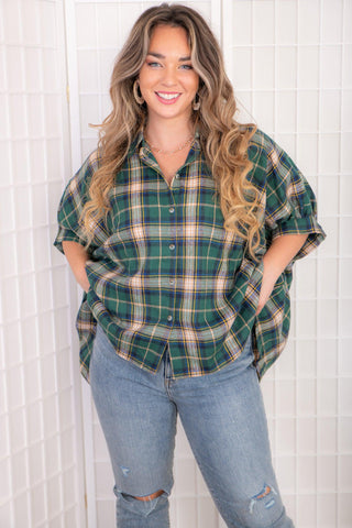 Apple Picking Green Plaid Button Up Flannel-Tops-day + moon-L. Mae Boutique & Wild Mabel Clothing