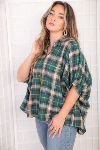 Apple Picking Green Plaid Button Up Flannel-Tops-day + moon-L. Mae Boutique & Wild Mabel Clothing