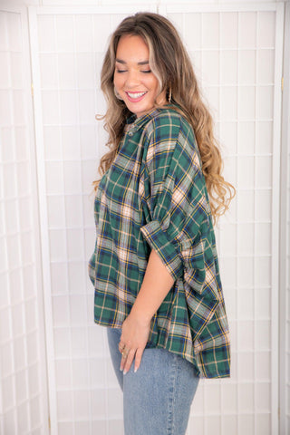 Apple Picking Green Plaid Button Up Flannel-Tops-day + moon-L. Mae Boutique & Wild Mabel Clothing