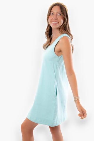 Aqua Washed Denim Sleeveless Mini Dress-Dresses-Mittoshop-L. Mae Boutique & Wild Mabel Clothing