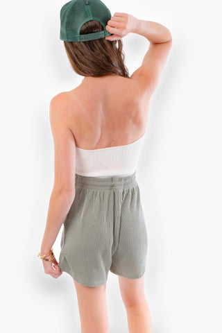 Army Green Ribbed Tie Waist Shorts-Bottoms-Tres Bien-L. Mae Boutique & Wild Mabel Clothing