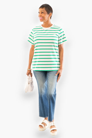 As The Day Goes Green Striped Short Sleeve Tee-Tops-Vine & Love-L. Mae Boutique & Wild Mabel Clothing