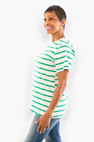 As The Day Goes Green Striped Short Sleeve Tee-Tops-Vine & Love-L. Mae Boutique & Wild Mabel Clothing