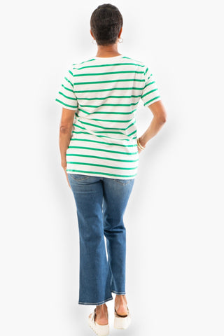 As The Day Goes Green Striped Short Sleeve Tee-Tops-Vine & Love-L. Mae Boutique & Wild Mabel Clothing