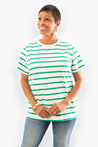 As The Day Goes Green Striped Short Sleeve Tee-Tops-Vine & Love-L. Mae Boutique & Wild Mabel Clothing