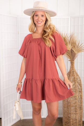 Autumn Spice Puff Sleeve Mini Dress-Dresses-Entro-L. Mae Boutique & Wild Mabel Clothing