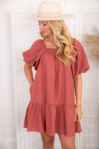 Autumn Spice Puff Sleeve Mini Dress-Dresses-Entro-L. Mae Boutique & Wild Mabel Clothing