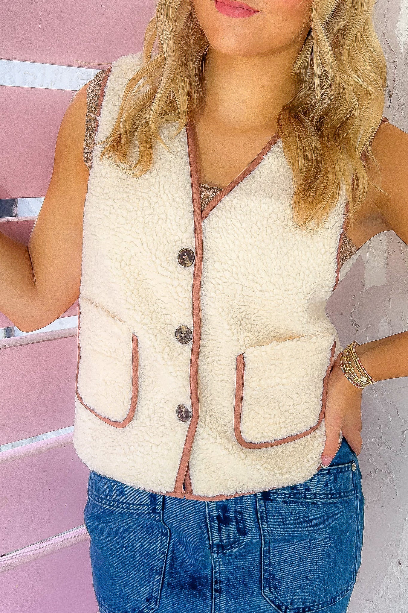 Bandit Button Down Sherpa Vest-Outerwear-BaeVely-L. Mae Boutique &amp; Wild Mabel Clothing