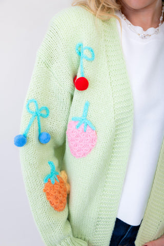 Basket of Fruit Green Knit Open Front Cardigan-Tops-Le Lis-L. Mae Boutique & Wild Mabel Clothing