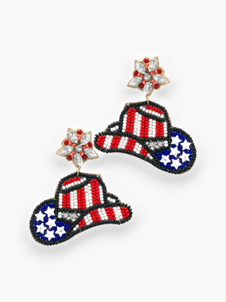 Beaded USA Cowboy Hat Earrings-Golden Stella-L. Mae Boutique