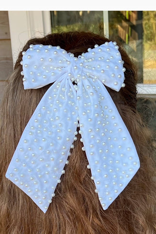 Bella Pearl Embellished Barrette Bow-Accessories-OBX Prep-L. Mae Boutique & Wild Mabel Clothing