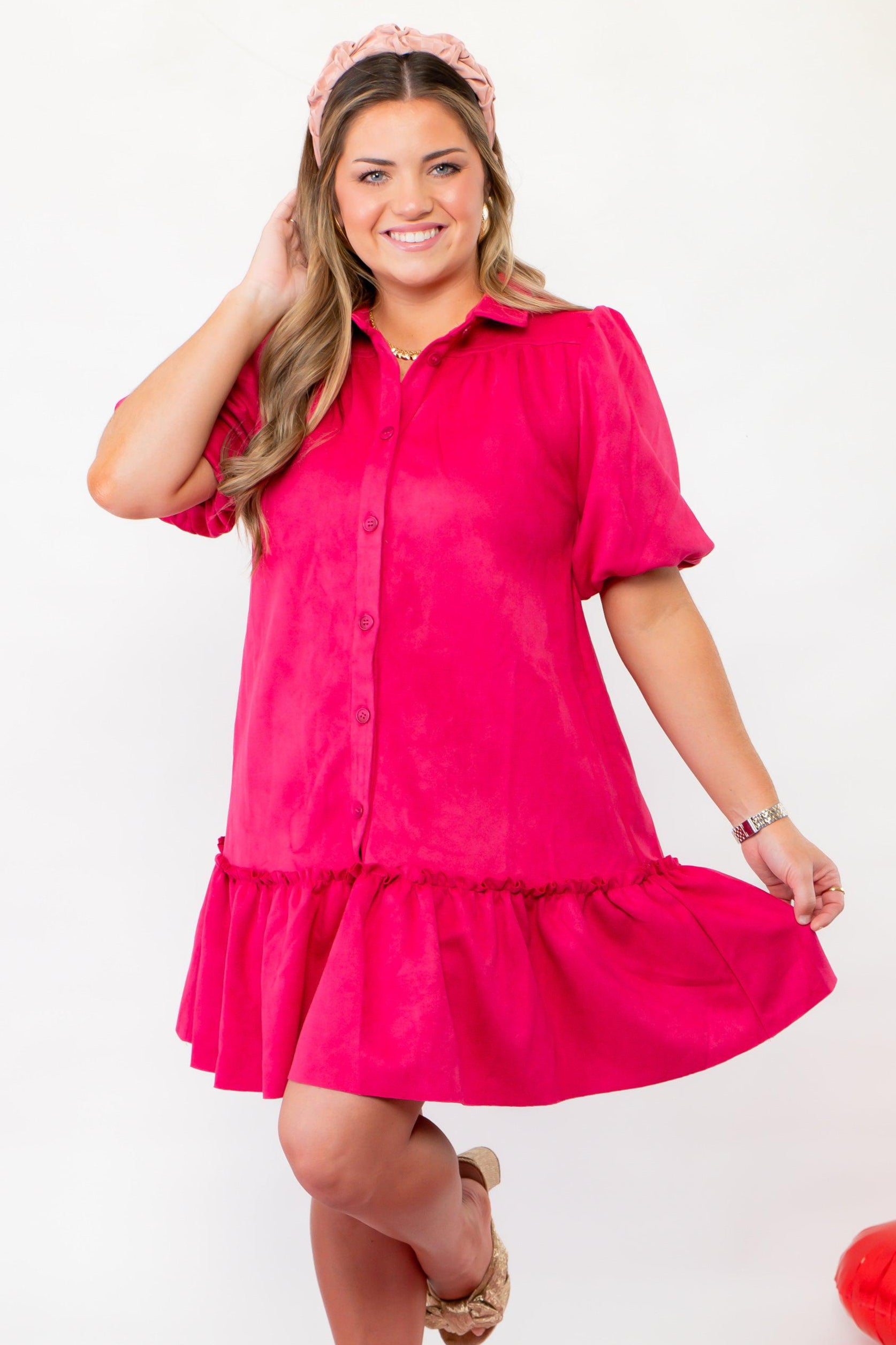 Berry Suede Puff Sleeve Mini Dress-Dresses-Fate-L. Mae Boutique & Wild Mabel Clothing