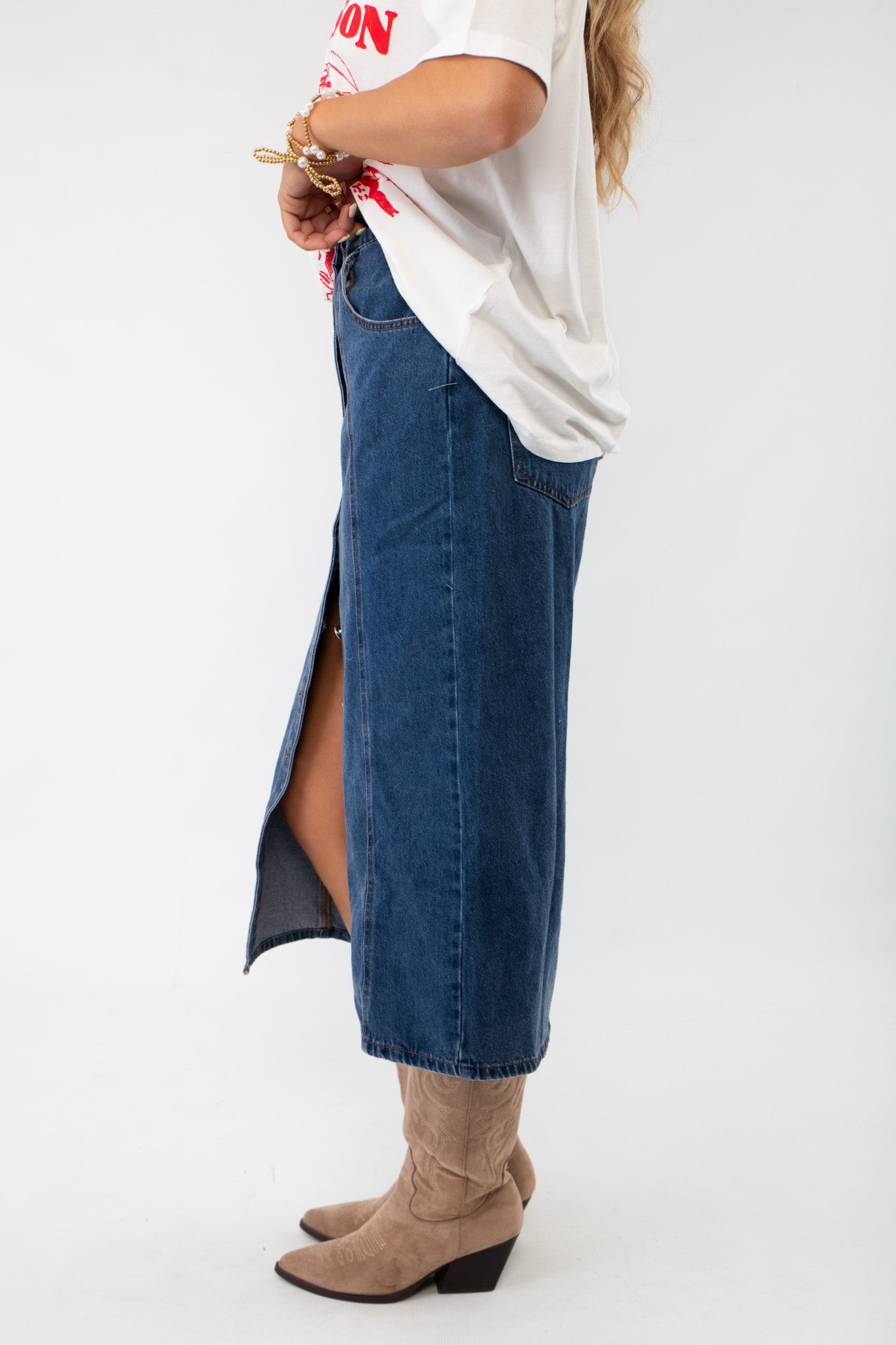 Bethany Dark Wash Button Down Denim Skirt-Bottoms-Heyson-L. Mae Boutique &amp; Wild Mabel Clothing