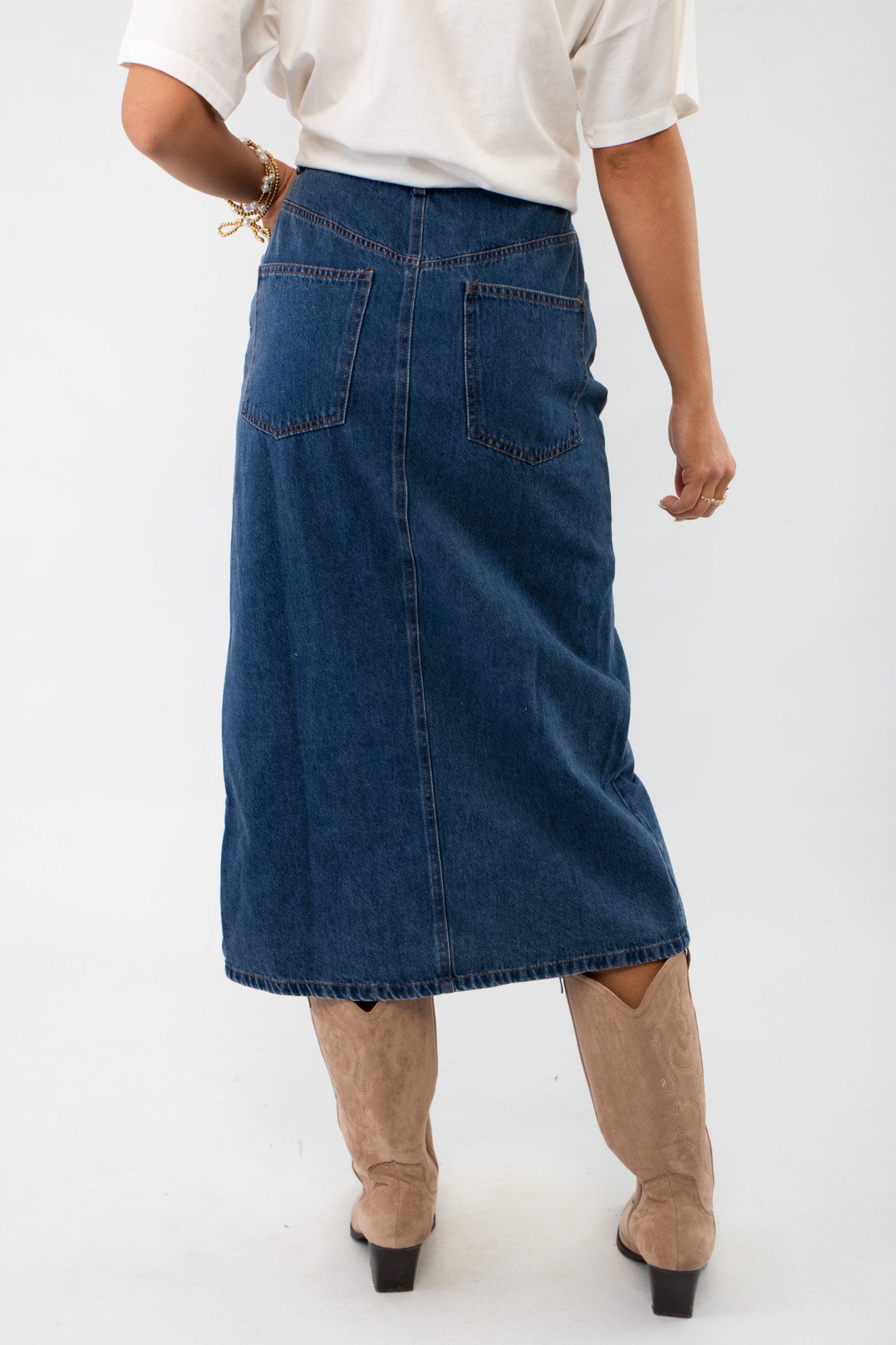 Bethany Dark Wash Button Down Denim Skirt-Bottoms-Heyson-L. Mae Boutique &amp; Wild Mabel Clothing